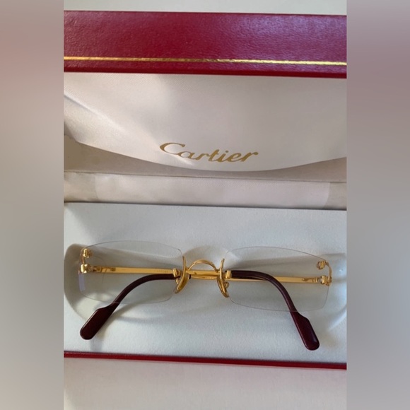 Cartier Accessories - Cartier C Decor 22 K 135 Gold Plated and Burgundy Rectangle Rimless Eyewear